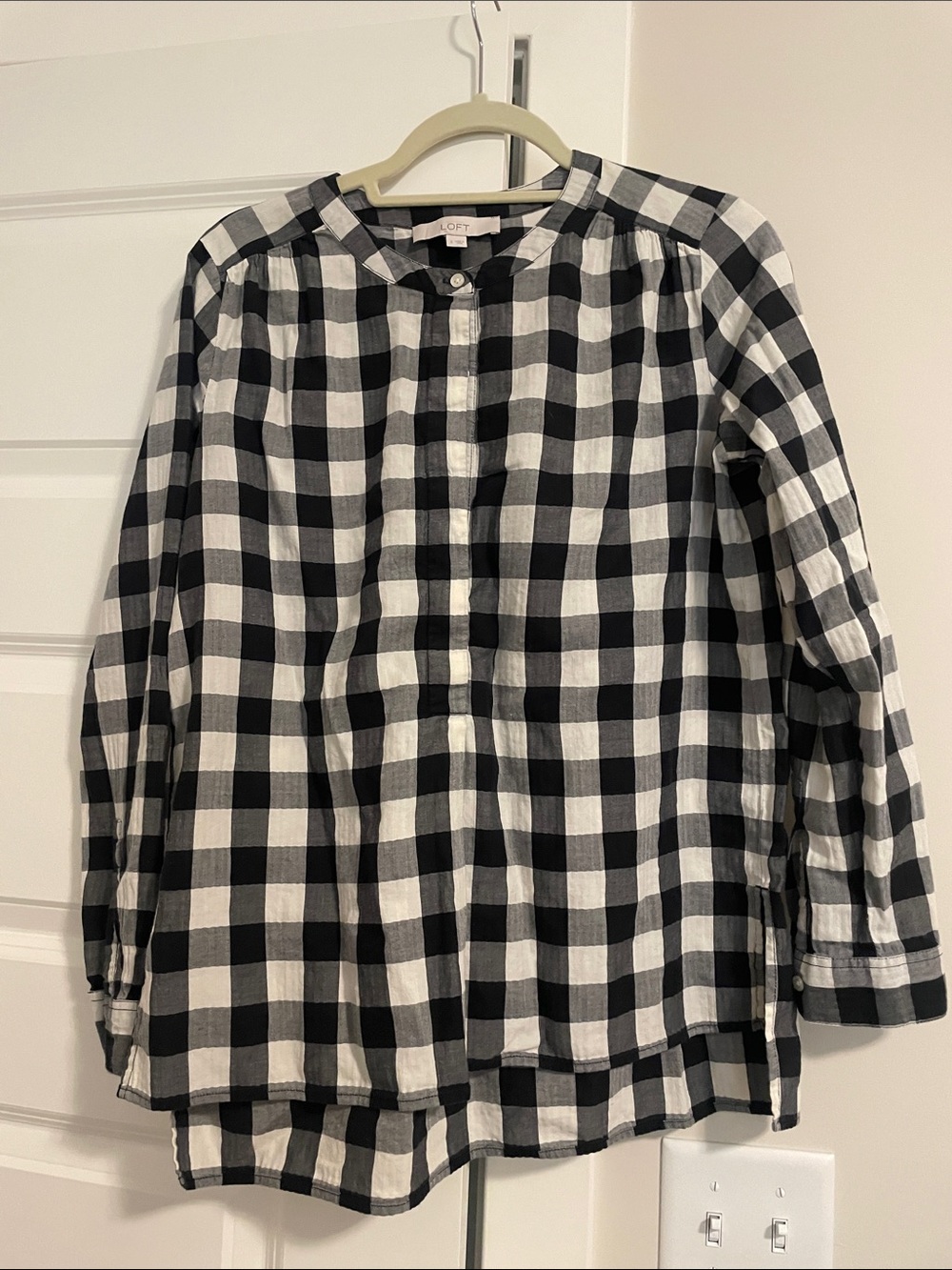 LOFT Black and White Check Button-Front Shirt
